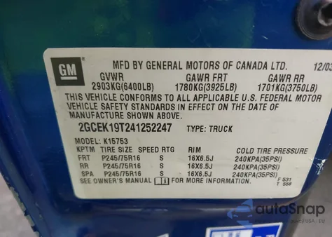 2004 Chevrolet Silverado 1500 Ls из США, поврежденный, VIN 2GCEK19T241252247